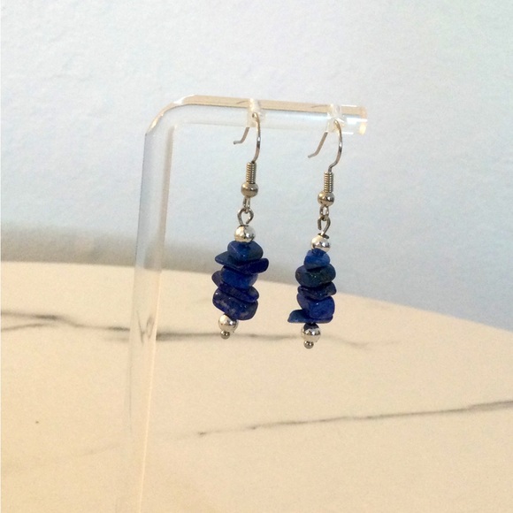 Blue Stone Chip Earrings - Picture 3 of 5
